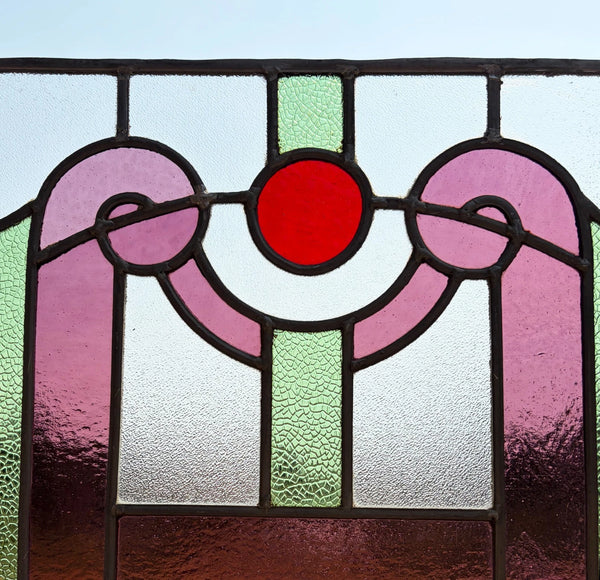 18" Tall Antique French Stained Glass Panel with Leaded Glass, Window, Hanging