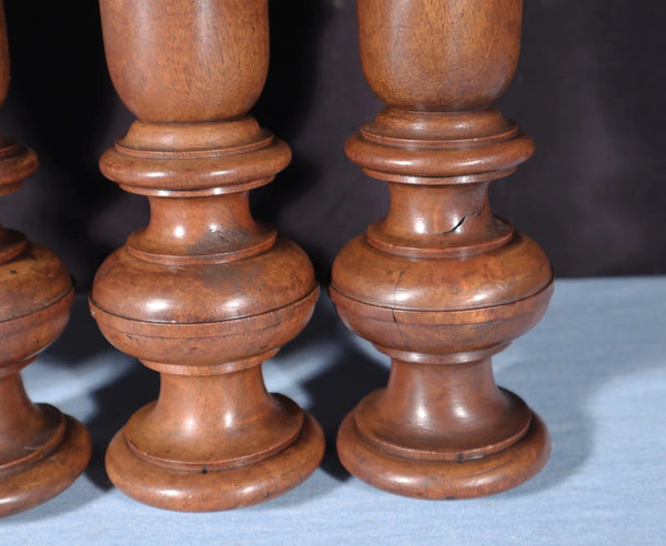 24" Tall Set of Four French Antique Solid Walnut Wood Posts/Pillars