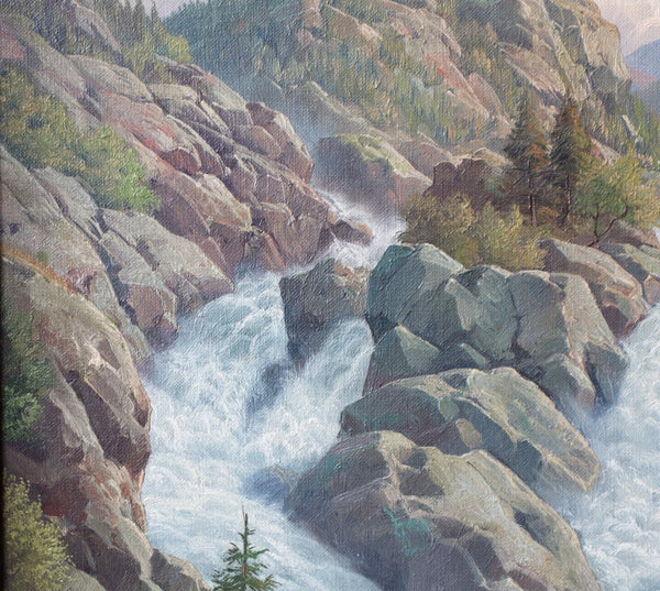 Framed Antique Oil/Canvas Painting of a Waterfall/Rapids Gilt Frame Svend Drews