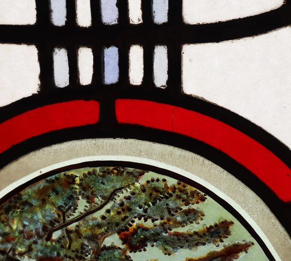 38" Tall Large Antique French Art Nouveau Stained/Leaded Glass Panel 4 Seasons