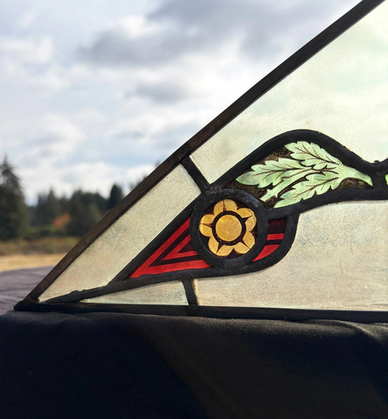 9" Tall Antique Pair of Belgian Stained/Leaded Glass Panels by B. Bardenhewer