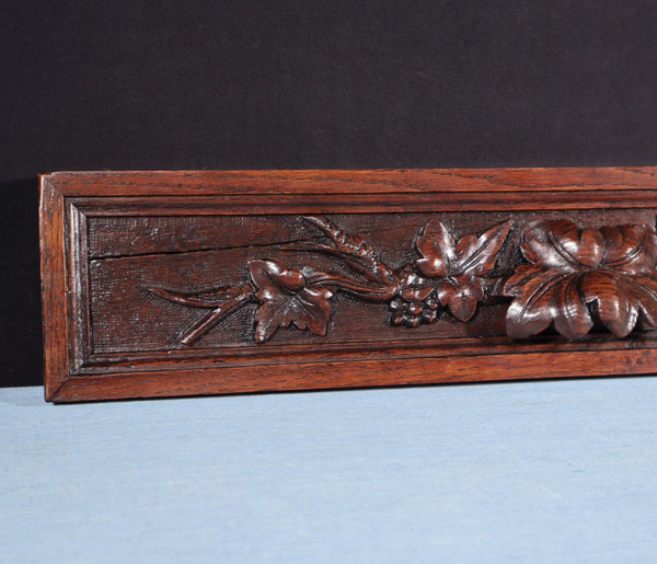 Pair of Antique Black Forest Carved Drawer Panels/Trim in Solid Oak Wood