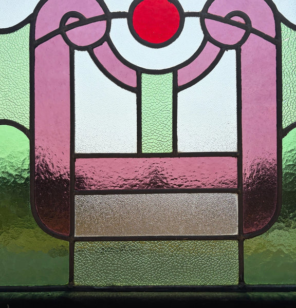 18" Tall Antique French Stained Glass Panel with Leaded Glass, Window, Hanging