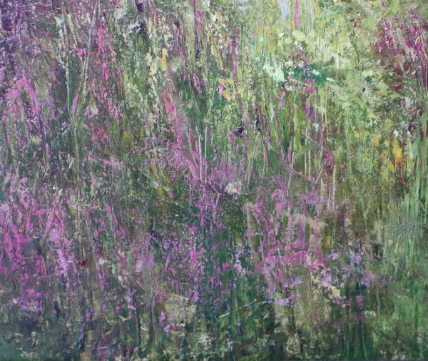 Antique European Impressionist Oil on Linen Painting of Wild Lavender