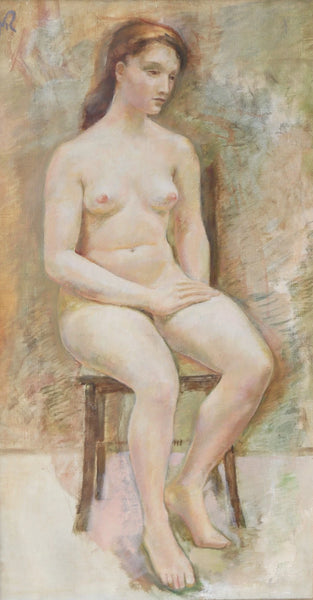 Large Framed Vintage Oil on Canvas Painting of a Nude Woman