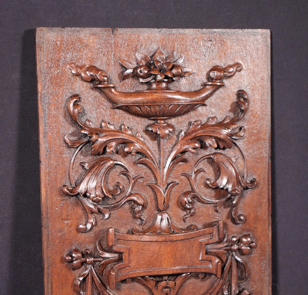17" Tall French Antique Solid Walnut Wood Highly Carved Panel Salvage