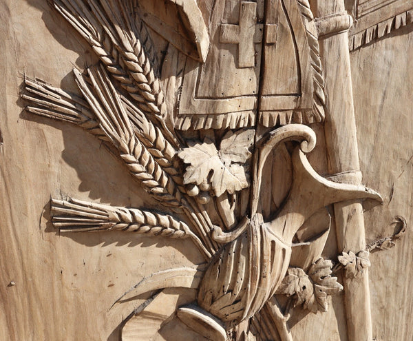 89" Tall Antique French Solid Walnut and Oak w/Crucifix Christian Altar Panel