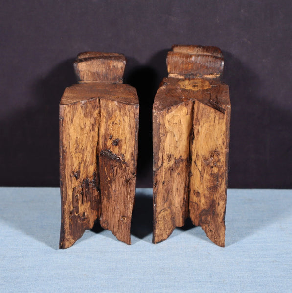Pair of 5" Tall French Antique Highly Carved Trim/Corbels Solid Oak Wood