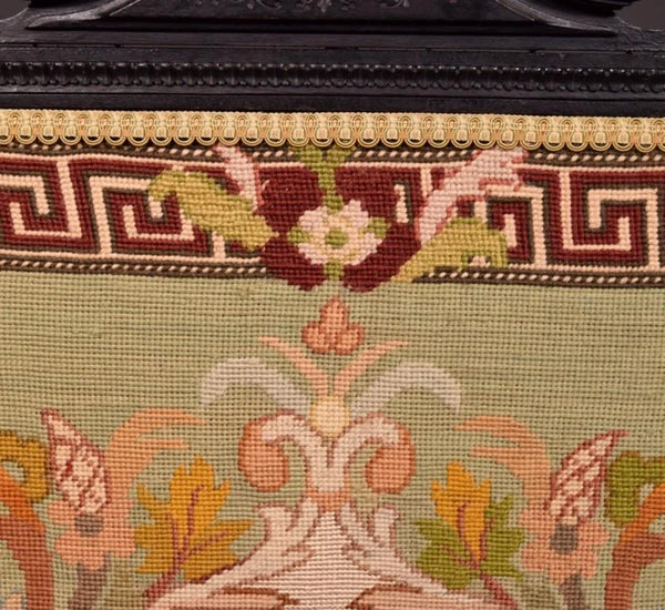 French Antique Fireplace Screen with Needlepoint Griffin/Carved Walnut Frame