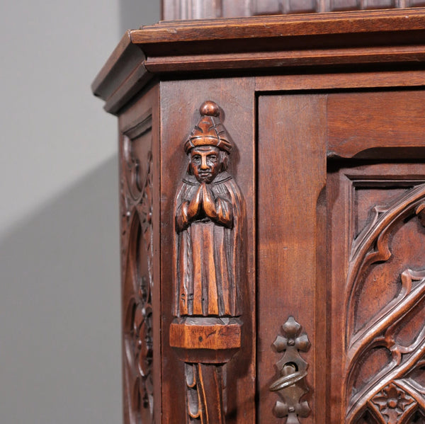 88" Tall Antique French Walnut Gothic Cabinet/ Cupboard/ Display Stand/Pedestal