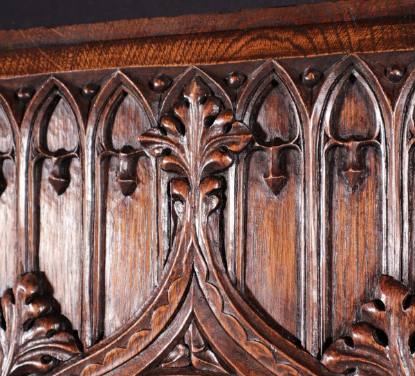 26" Large French Antique Gothic Revival Panel Solid Oak Wood Salvage Late 1800's