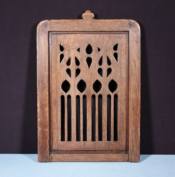 French Antique Gothic Revival Panel in Solid Oak Wood Salvage Early 1900's