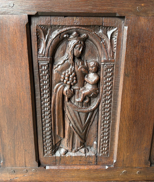 Late 1700's Antique French Gothic Throne Chair Bench/Settee/Chair Carved Oak