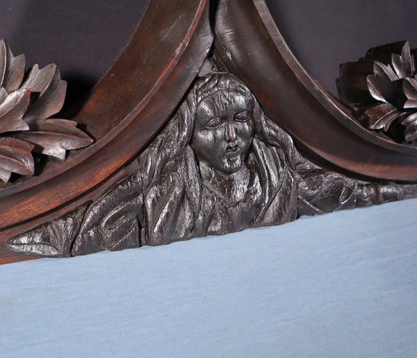 59" Wide Antique French Gothic Revival Crest/Pediment in Solid Walnut & Oak Wood