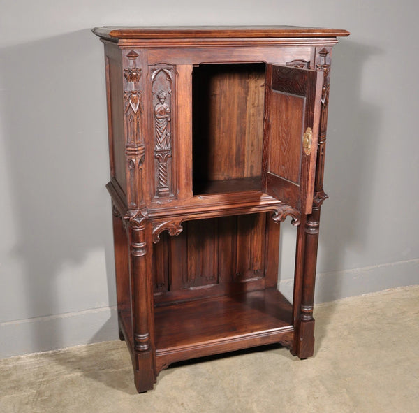 Antique French Gothic Revival Cabinet/Bar Cabinet in Highly Carved Chestnut Wood