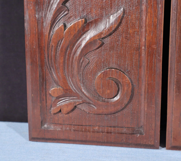 Pair of Antique French Solid Chestnut Wood Highly Carved Panels with Flowers