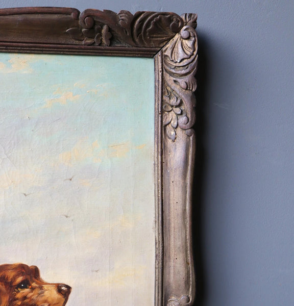 28" Wide Antique Oil Painting of Two Hunting Dogs By Paul Schouten (1860-1922)