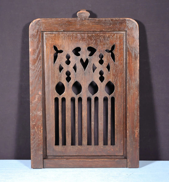 French Antique Gothic Revival Panel in Solid Oak Wood Salvage Early 1900's