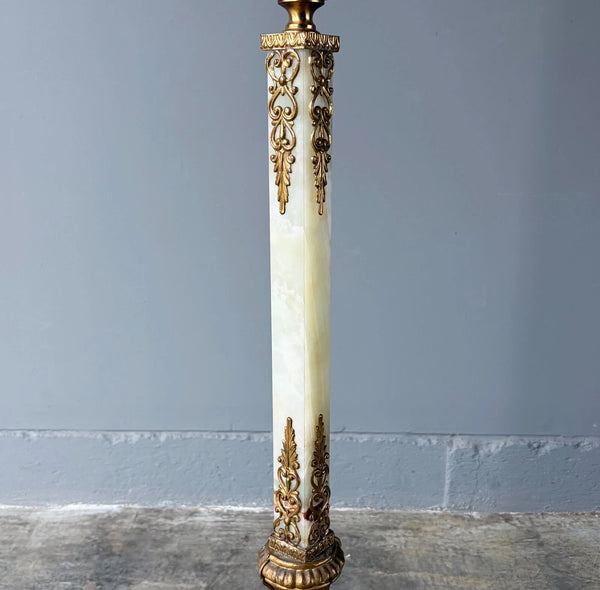 67" Tall Ornate Vintage Brass & Onyx Marble Coat/Hat Rack Hall Tree/Stand