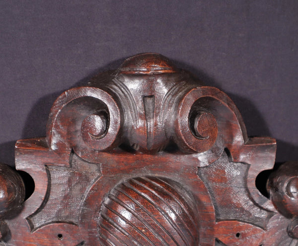 32" Wide Antique French Solid Oak Wood Highly Carved Detailed Crest