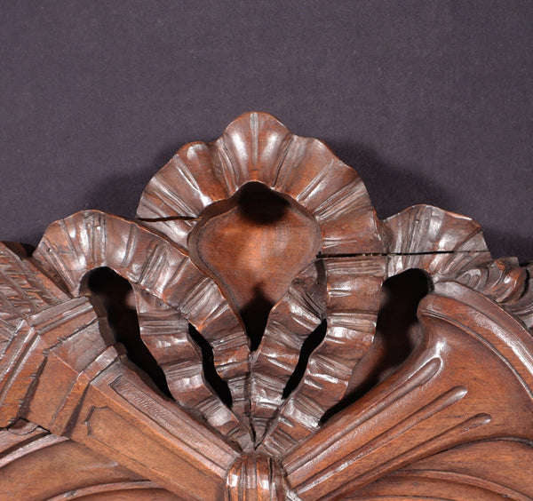 46" Wide Antique French Solid Walnut Wood Louis XVI Highly Carved Detailed Crest