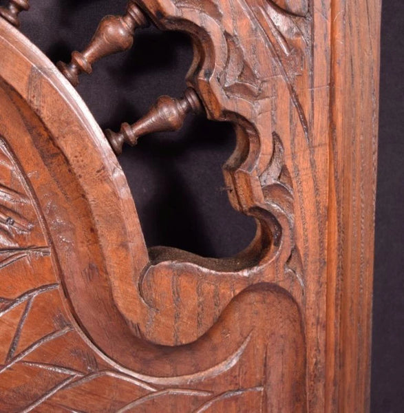 Antique French Breton Panel Brittany in Solid Chestnut Wood with a Man