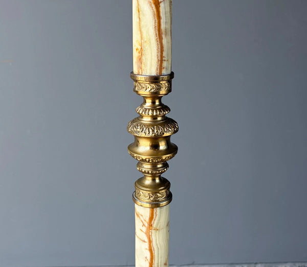 69" Tall Ornate Vintage Brass & Onyx Marble Coat/Hat Rack Hall Tree/Stand