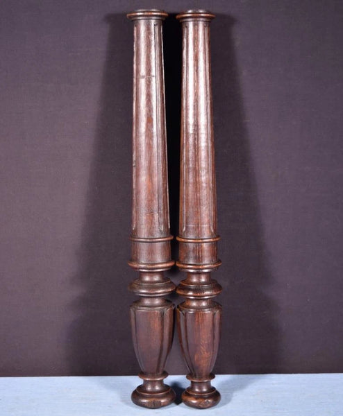 21" Pair of French Antique Solid Oak Posts/Pillars/Columns/Balusters Salvage