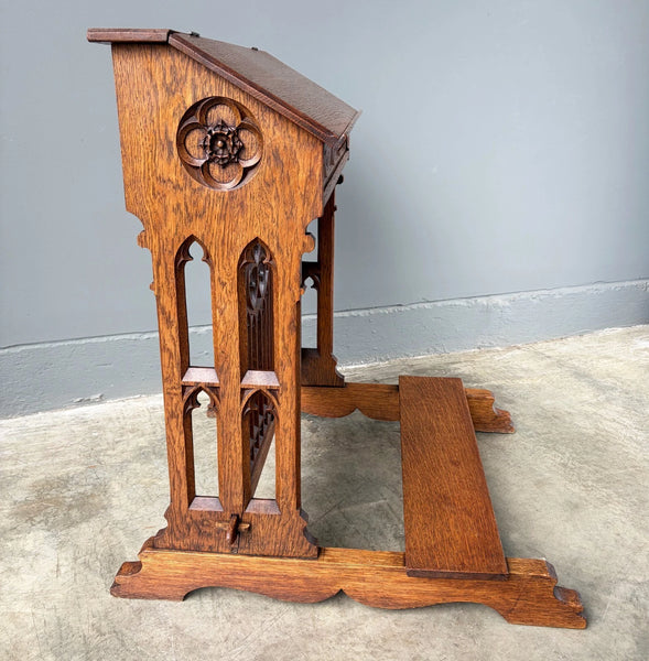 Antique French Gothic Revival Oak Wood Prie Dieu/Kneeler/Prayer Christianity