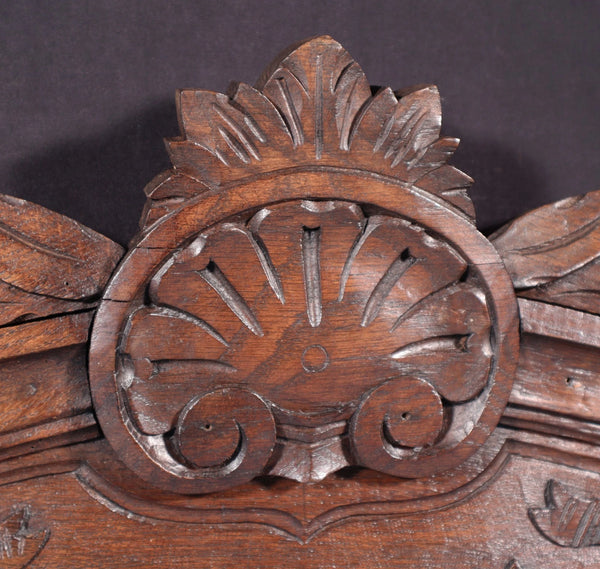 45" Wide Antique French Solid Oak Wood Highly Carved Detailed Crest