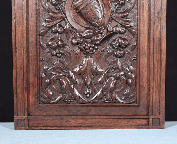 24" Tall Antique French Solid Oak Wood Louis XVI Panel Highly Carved