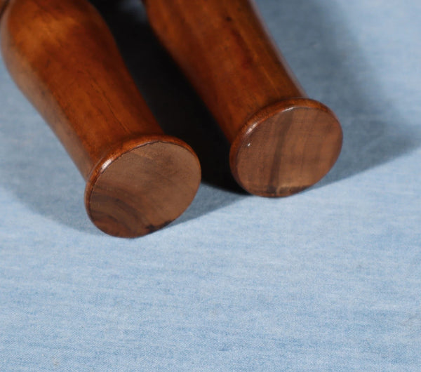 12" Tall Pair of French Antique Solid Walnut Wood Posts/Pillars/Trim Salvage