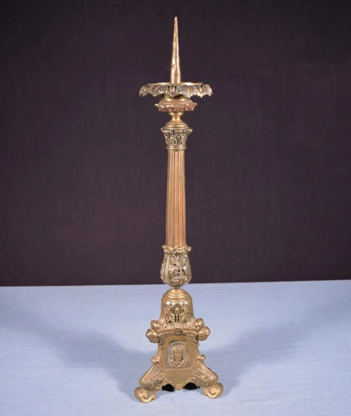 27" Antique Bronze Renaissance Revival Church Candlestick Candelabra w/Jesus