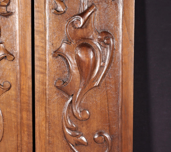 Pair of French Antique Solid Walnut Highly Carved Panels with Intricate Designs