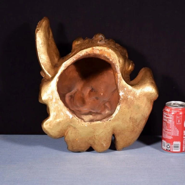 12" Vintage Wall Mounted French Gilded Plaster Angel with Wings