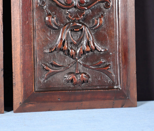 Pair of Antique French Solid Walnut Wood Highly Carved Panels with Faces