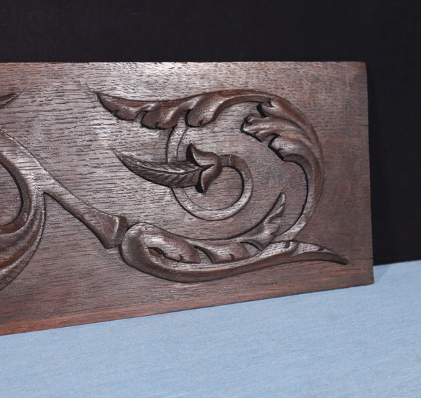 59" Wide Large Antique French Solid Oak Wood Panel/Crest Pediment w/Carvings