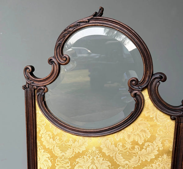 61" Tall Antique French Louis XV Rococo Tri-Fold Screen with Beveled Glass