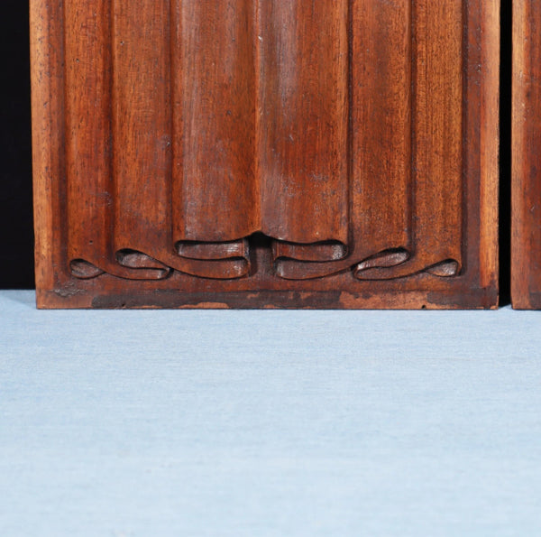 Antique Pair of French Gothic Revival Panels in Walnut w/Linen Fold Carvings