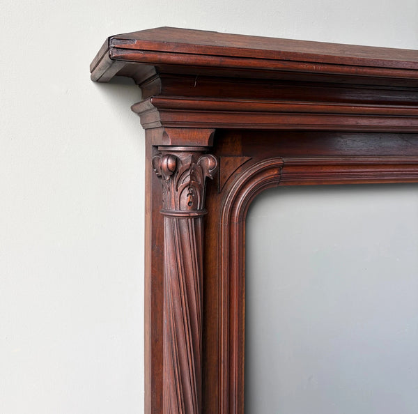 54" Tall French Antique Gothic Fireplace Mantel in Solid & Veneered Walnut