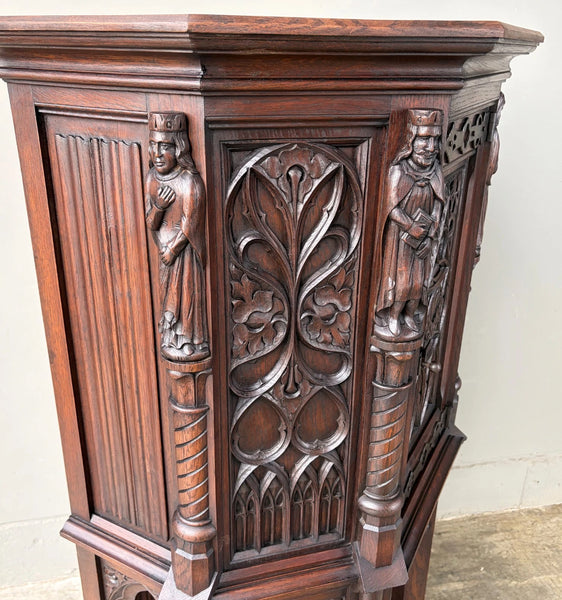 Vintage French Gothic Revival Cabinet/Console/Sideboard, Highly Carved Oak Wood