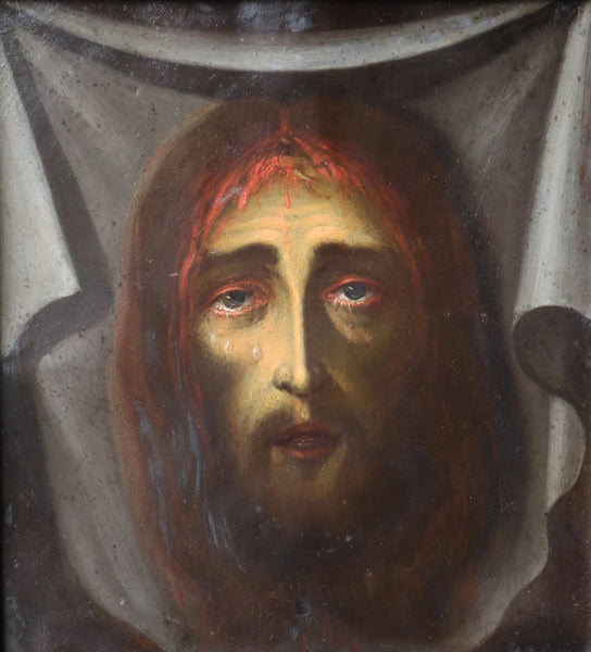 Antique Framed Oil on Copper Painting of The Shroud Of Turin/Holy Shroud/Jesus