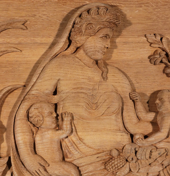 Large Vintage Highly Carved Panel Solid Oak After "The Tellus Panel" in Rome