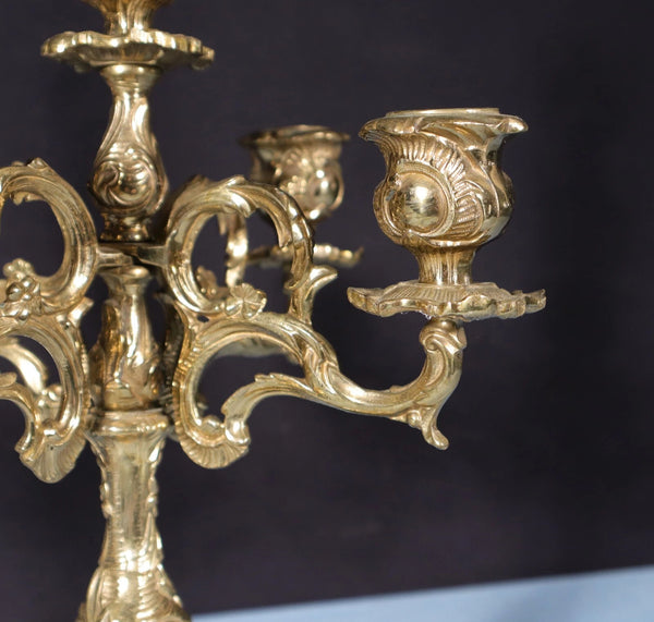 19" Tall Pair of Louis XV Vintage French Bronze Candelabra Candlesticks