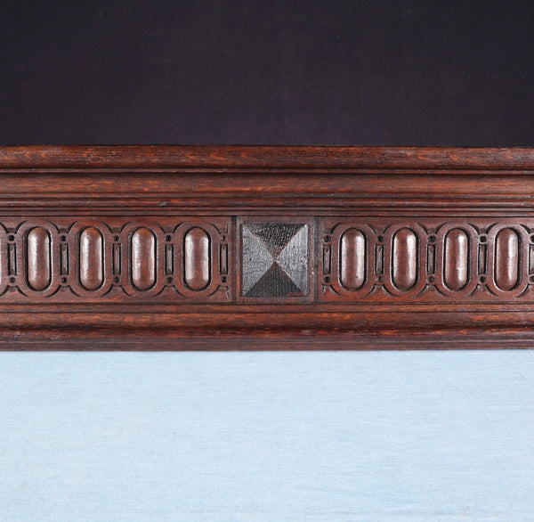 67" Wide Antique French Solid Oak Wood Mantel/Panel/Crest Pediment w/Carvings