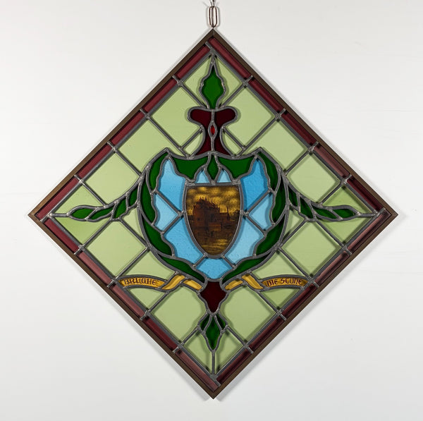 31" Tall Vintage Belgian/Flanders Stained/Leaded Glass Panel of Bruges Belgium