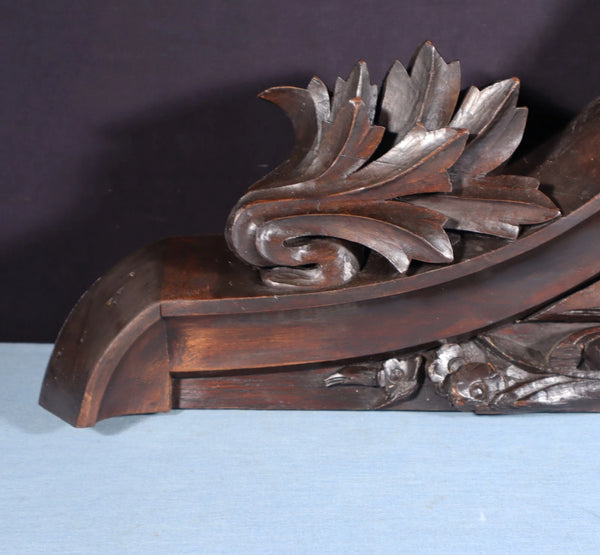 36" Antique French Gothic Revival Crest/Pediment in Solid Walnut and Oak Wood
