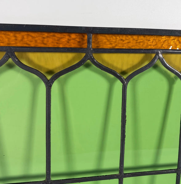 40" Wide Antique French Stained Glass Window Panel with Green & Yellow Glass