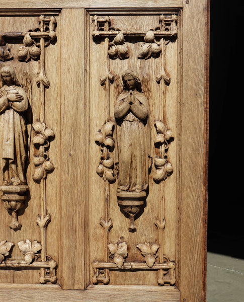 84" Wide Antique French Renaissance Revival Altar/ Tabernacle Highly Carved Oak