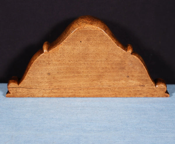 9" Wide French Antique Solid Walnut Wood Highly Carved Crest w/Jester